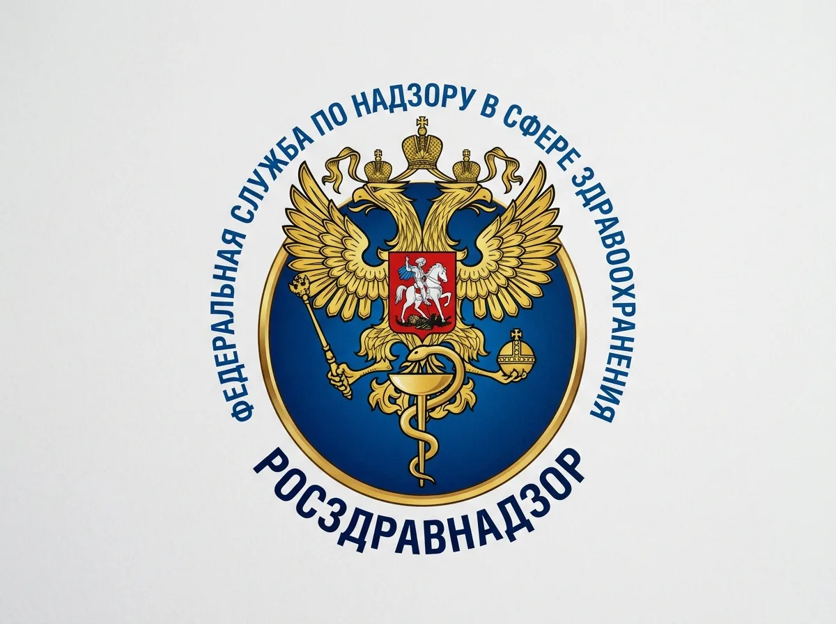 Логотип Росздравнадзора — Федеральной службы по надзору в сфере здравоохранения Российской Федерации, официальный герб на белом фоне