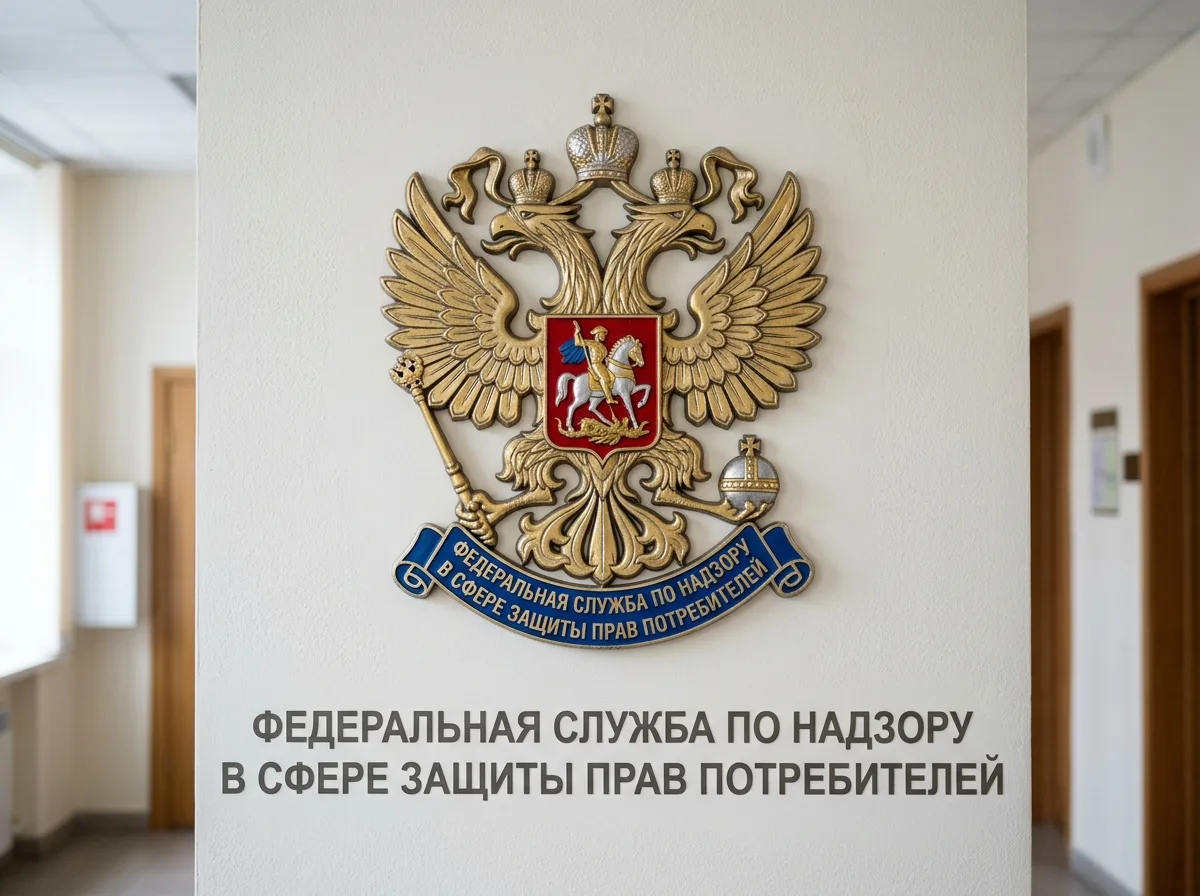 Логотип Роспотребнадзора — Федеральной службы по надзору в сфере защиты прав потребителей, официальный знак на светлом фоне